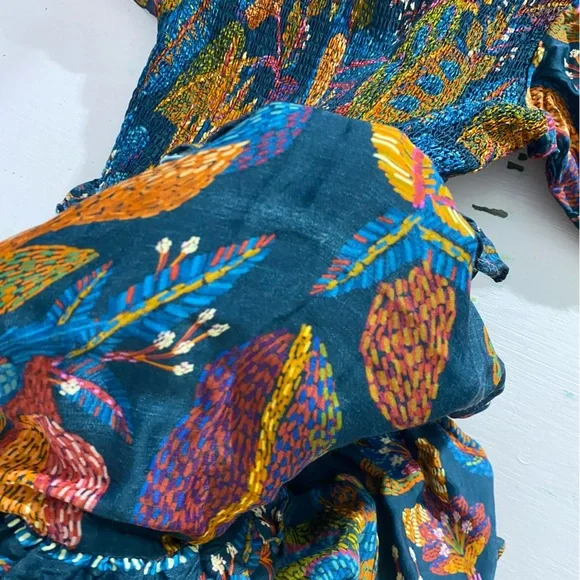 Farm Rio Short-Sleeve Crew-Neck Tiered A-Line Maxi Dress floral leaf pattern S - Picture 16 of 16